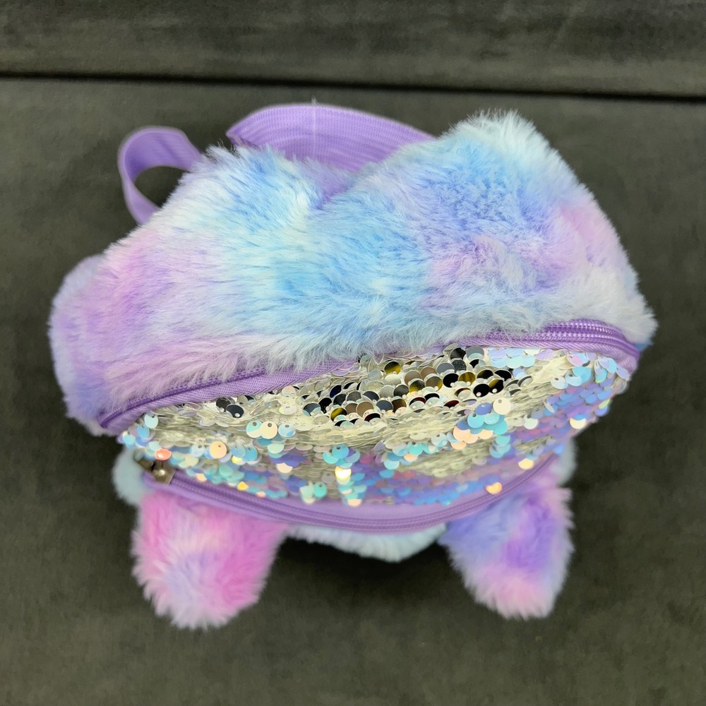 Sequin Plush Cat Mini Backpack Accessories Purple Blue Furry Girls Toddler - Picture 5 of 8